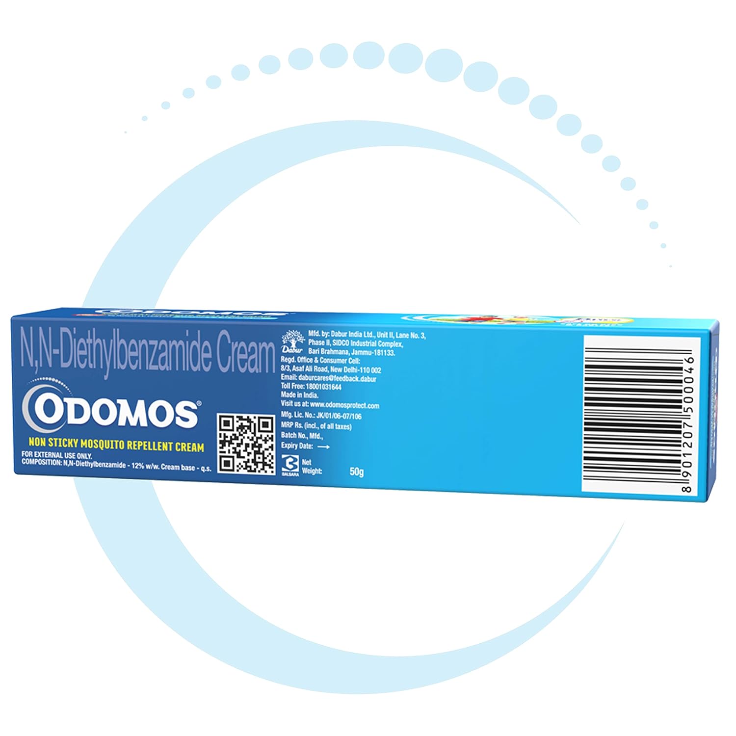 DABUR Odomos Non-Sticky Mosquito Repellent Cream With Vitamin E & Almond - 50G