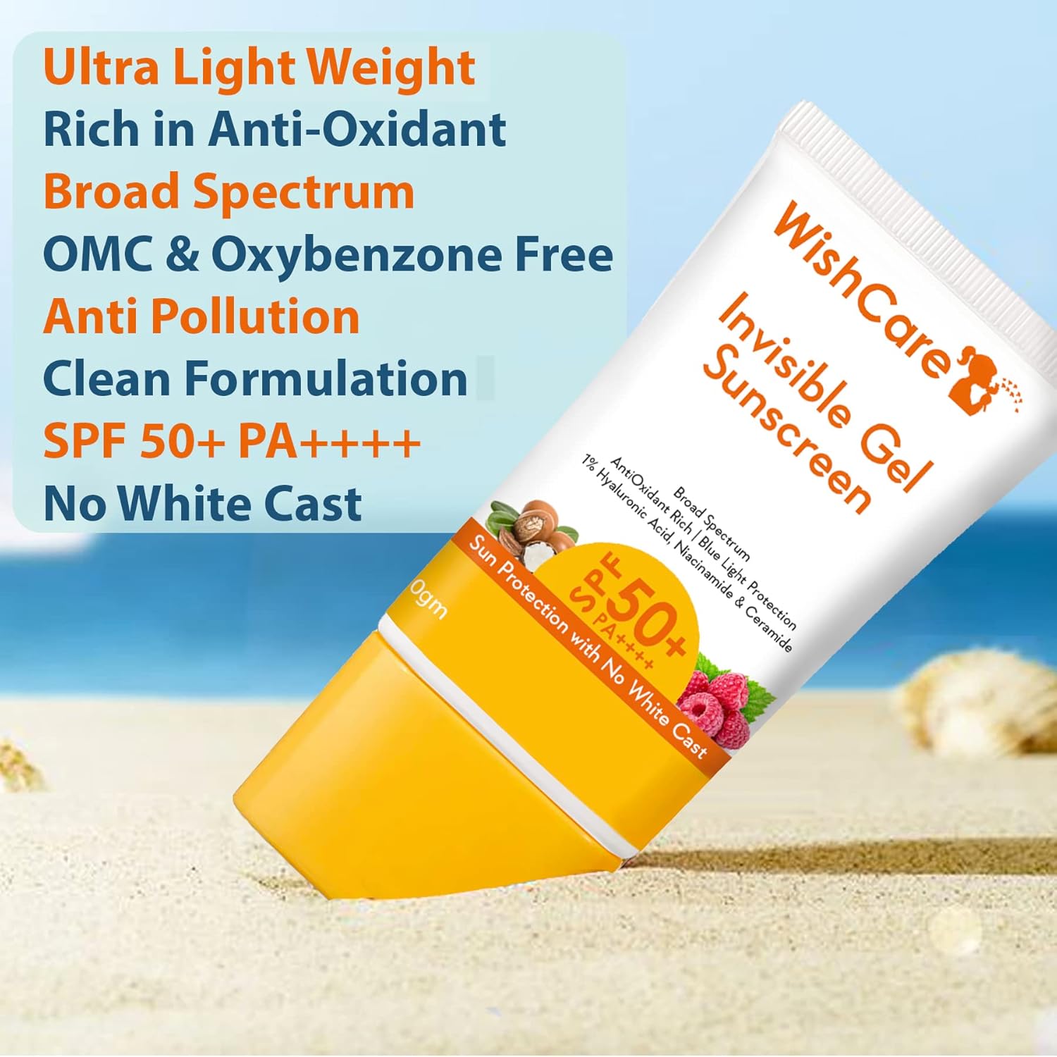 WishCare Invisible Gel Sunscreen SPF 50+ PA++++ For Oily and Dry skin 50GM