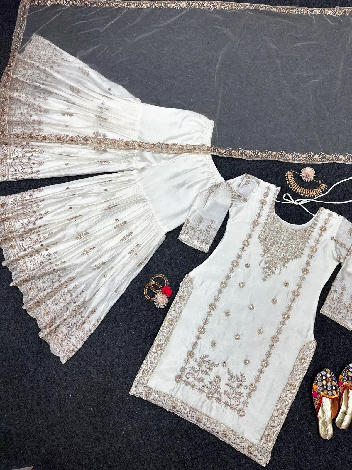 Chinon Silk Traditional Wedding Wear Latest Top Sharara & Dupatta