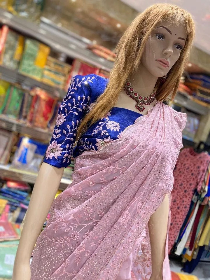 Classic Stylish Georgette Saree,Party Wedding Wear Sari Blouse
