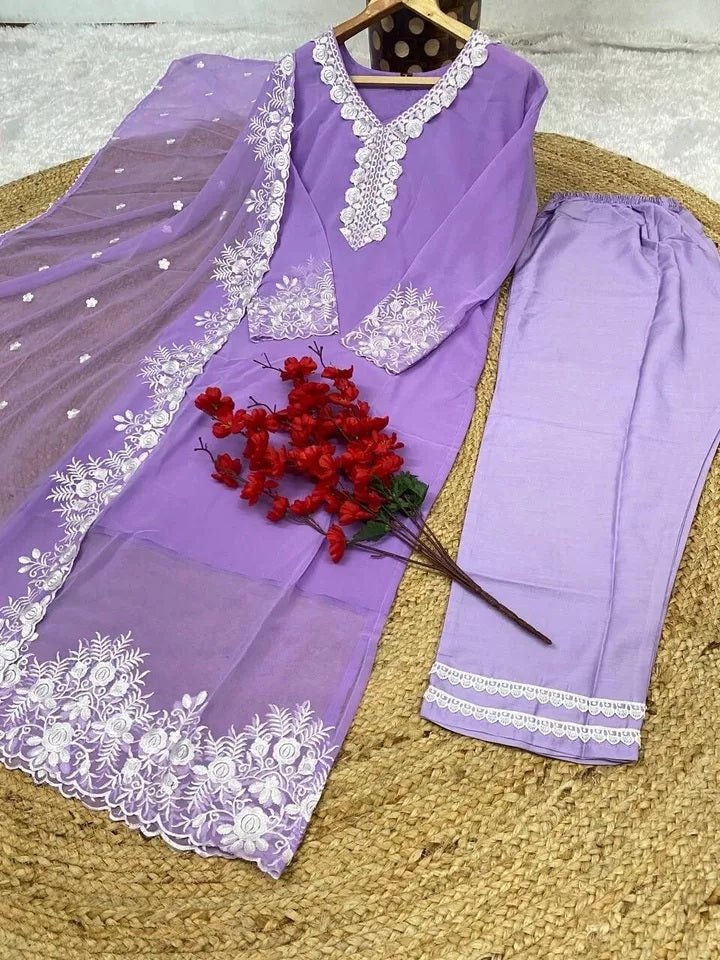 Classic Style Full Stitched Georgette Kurti Bottom With Dupatta