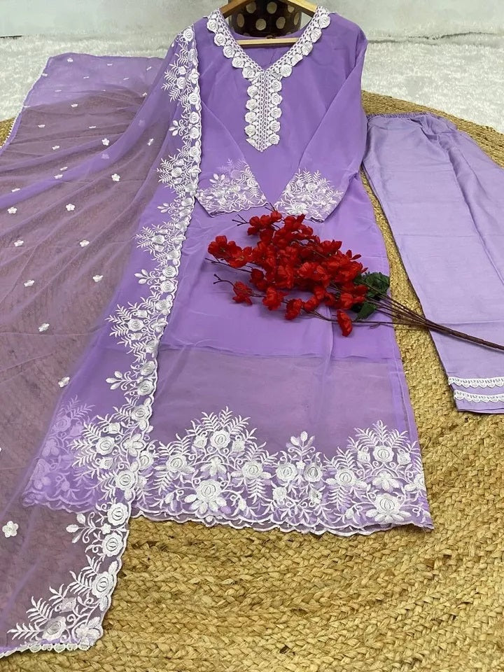 Classic Style Full Stitched Georgette Kurti Bottom With Dupatta