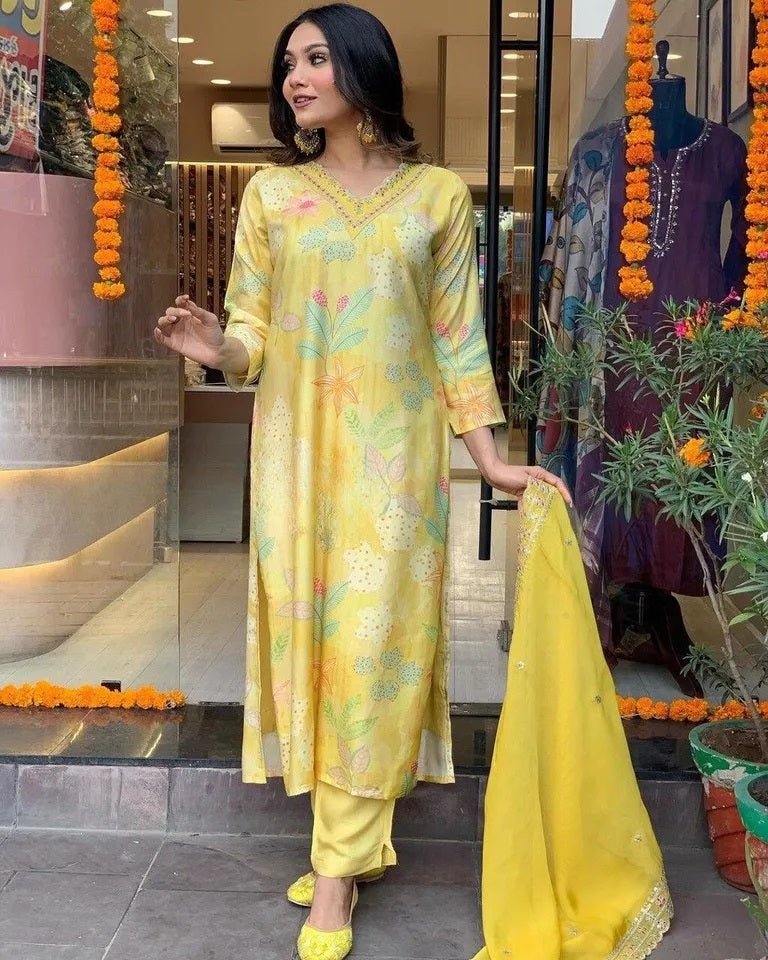 Function Pure Muslin Digital Print With Embroidery Work Kurti Bottom Dupatta