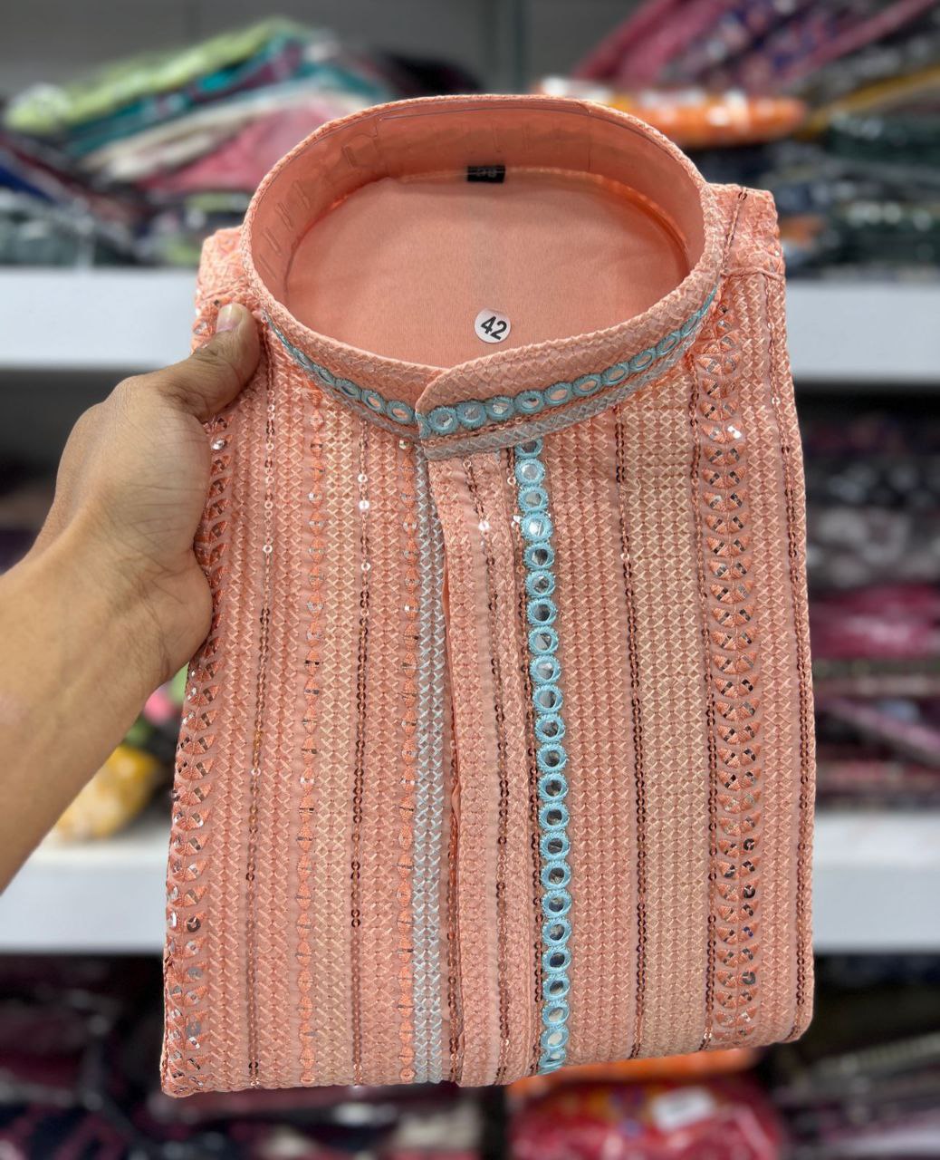 Men\s Heavy Georgette With Heavy Embroidery Work Kurta Pajama Set