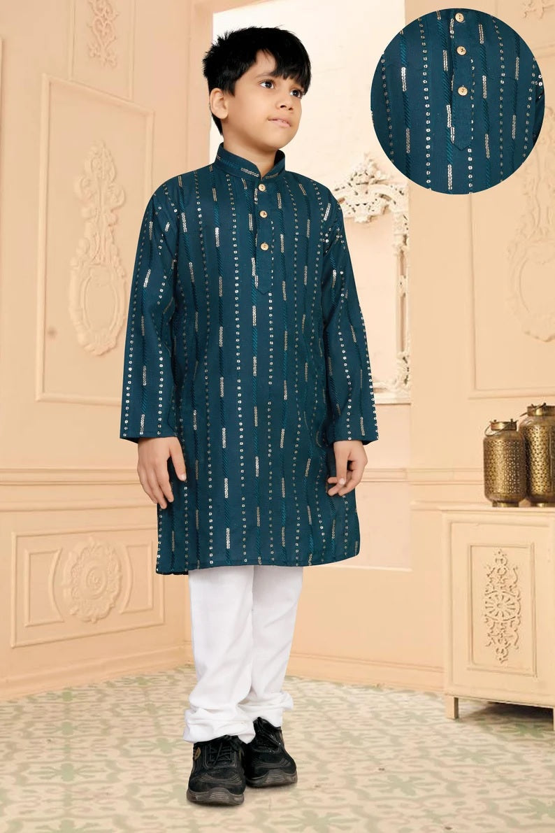 Soft Cotton With  Embroidery Sequence Kurta Pajama Combo Set