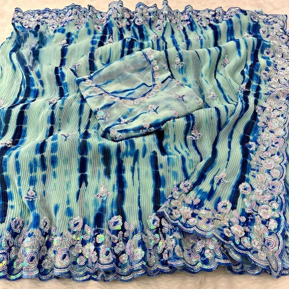 Soft Crush Multi Color Print Georgette Sari & Blouse