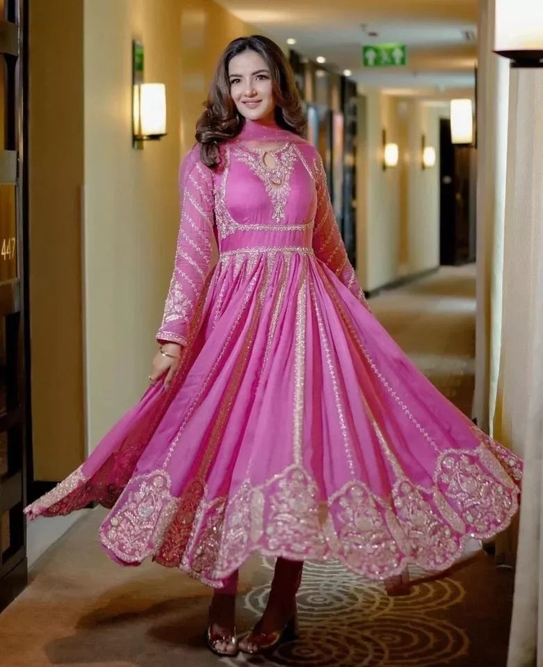 Classic Ethnic Stitched Pure Faux Georgette Long Anarkali Gown Pant Dupatta