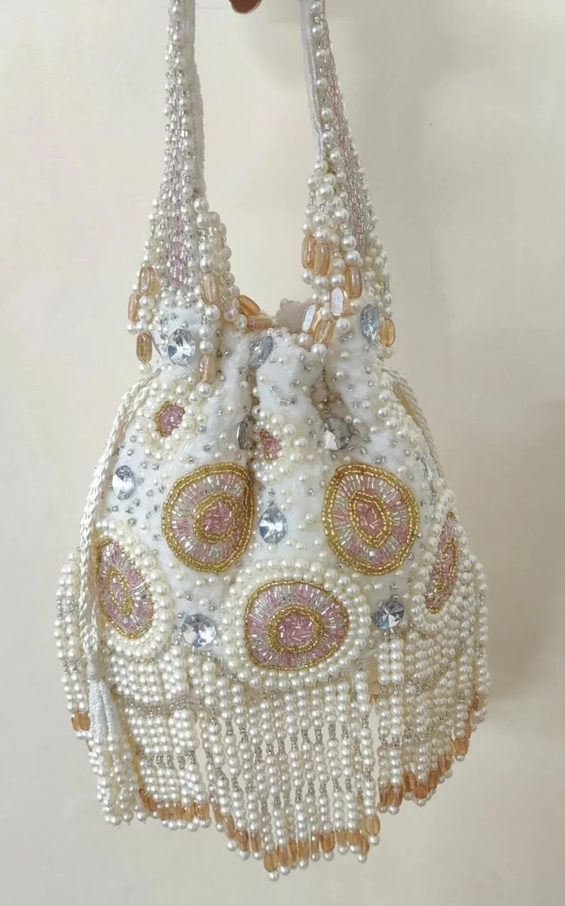 Pearl Double side Embroidery Work Potli Bag