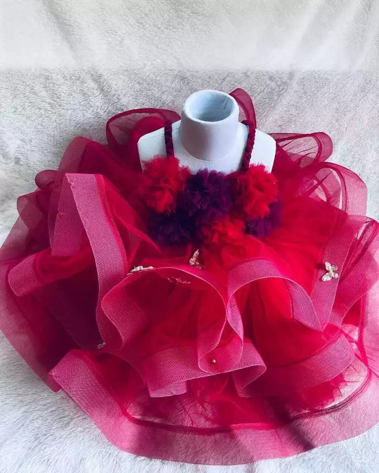 FANCY NET SILK BEADS WORK KID WEAR FROCK