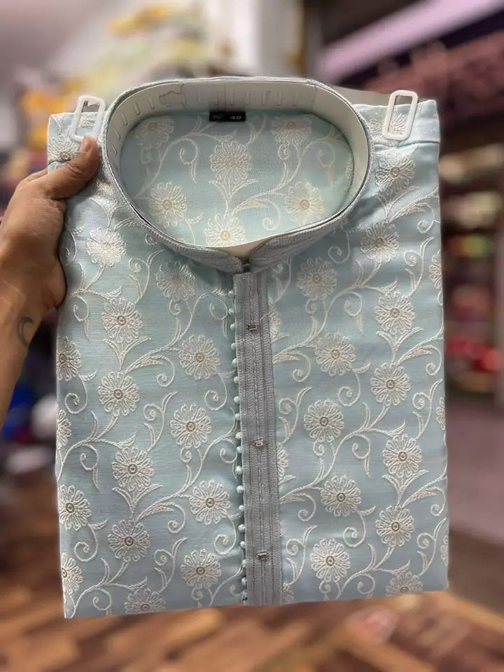 Men's Heavy Jacquard Kurta Pajama Set, Traditional Wedding Wear Kurta Set