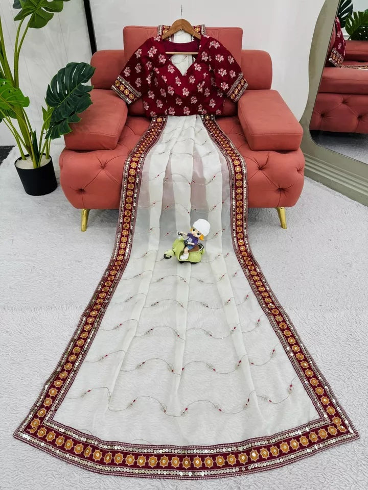 Heavy Tabby Silk Saree & Blouse,Party Wedding Wear Sari