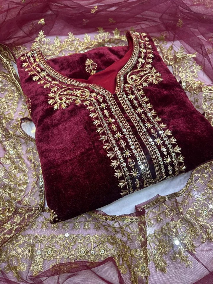 Viscose Velvet Beautiful Function Style Kurti Bottom Dupatta