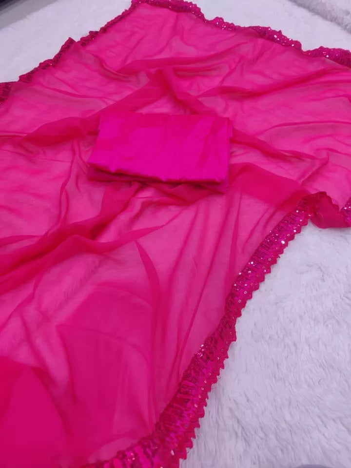 Fancy Georgette Sequence Work Saree & Blouse ,Wedding  Sari & Blouse