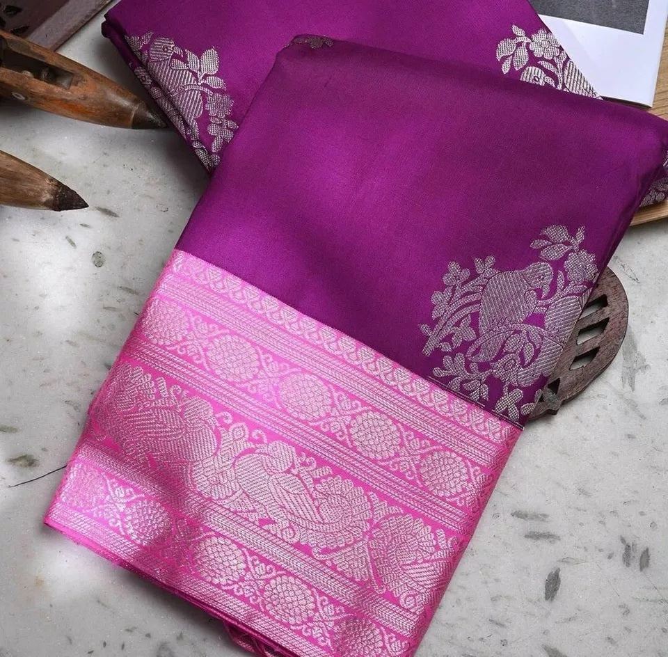 Soft Lichi Silk Sari, Traditional Saree & Blouse