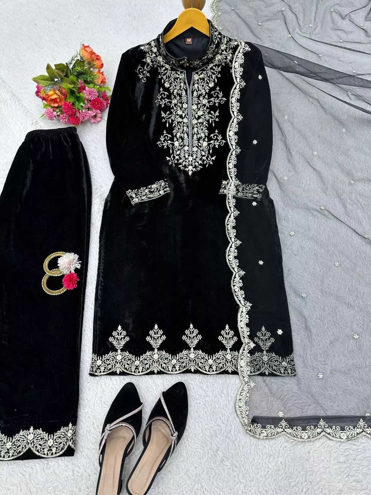 Velvet Fabric Sequence Work Top & Pant Dupatta