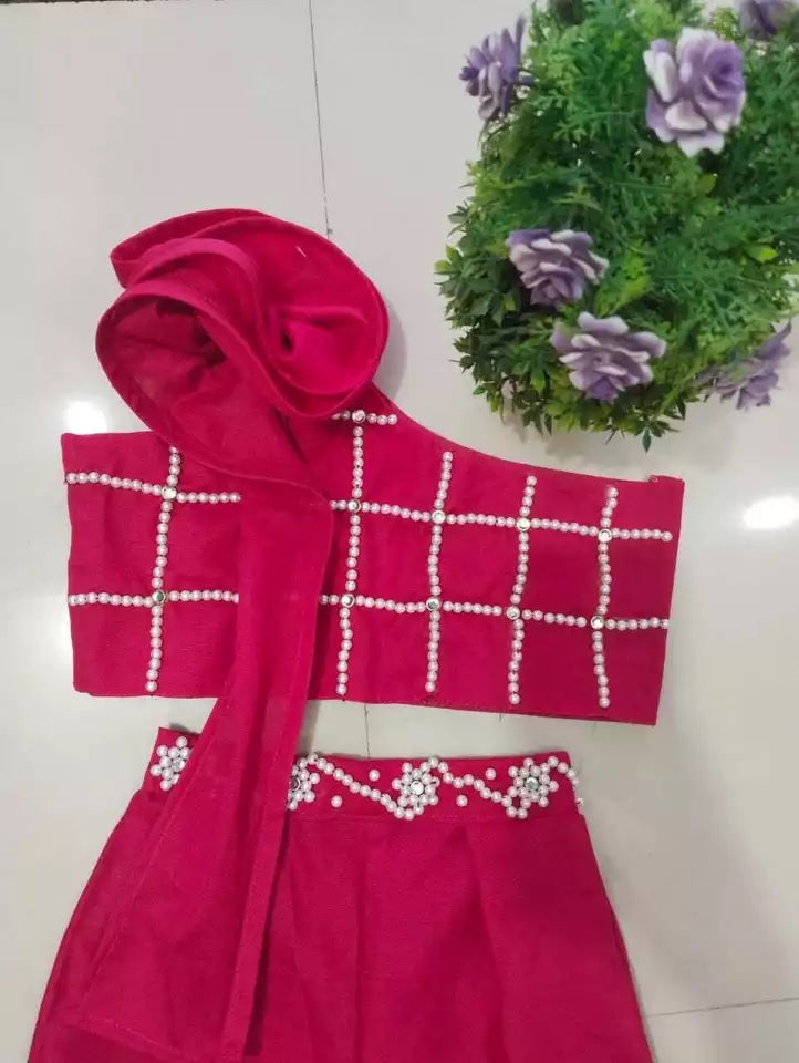 Elegant Bright Pink Cotton Palazzo and One-Shoulder Top Set