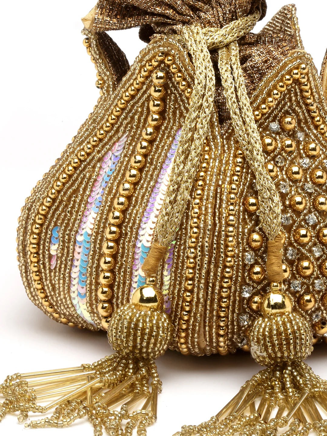 Lotus Stone Work Embellished Faux Silk Potli Bag
