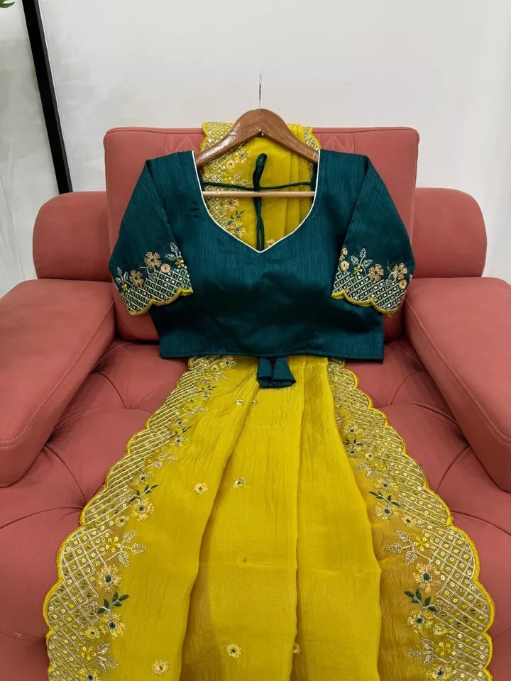 Crunchy Silk With Sequence Work Saree Blouse For Women's