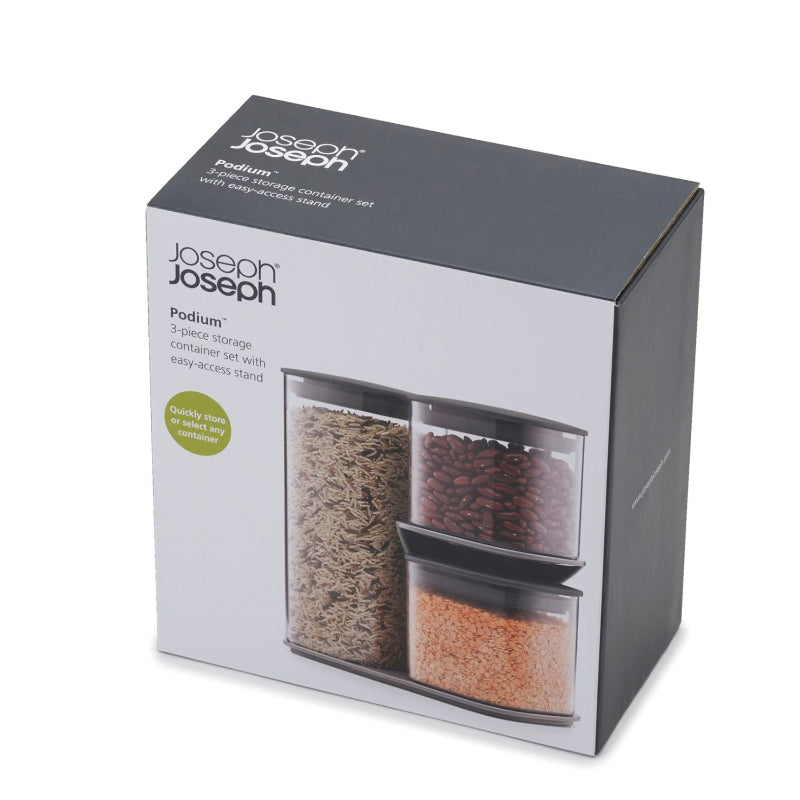 Podium Grey 3 Piece Storage Jar Set with Stand