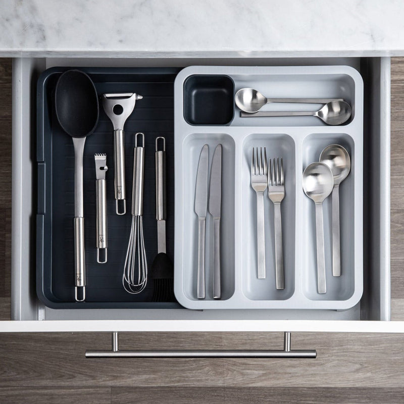 Drawer Store Gray Expandable Compact Cutlery Tray