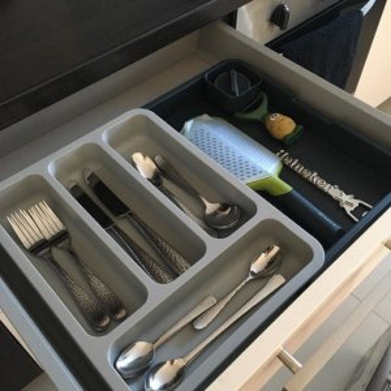 Drawer Store Gray Expandable Compact Cutlery Tray