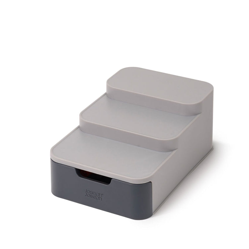 Cupboard Store Compact Gray 3 Tier Shelf Organizer with Drawer