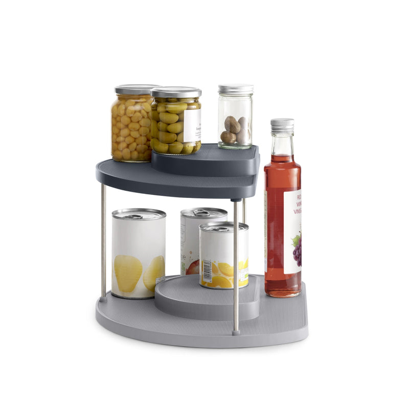 CupboardStore 2 Tier Grey Rotating Organiser