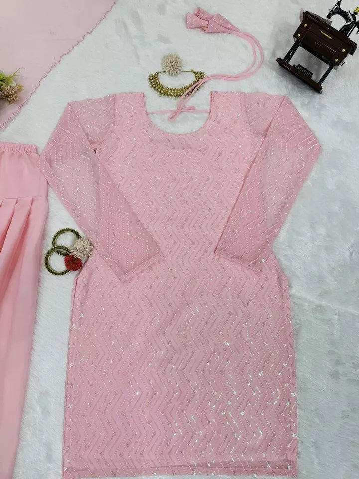 Faux Georgette With Thread Sequence Work Top Chudidar With Dupatta