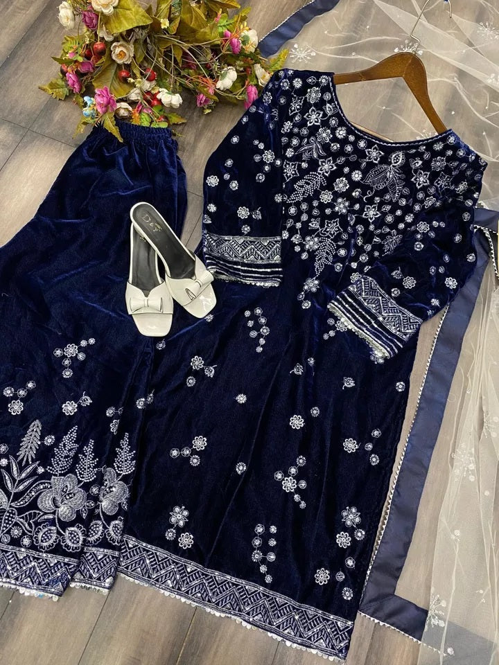 Viscose Velvet Saree – Rich, Soft, and Luxurious Top Pant Dupatta