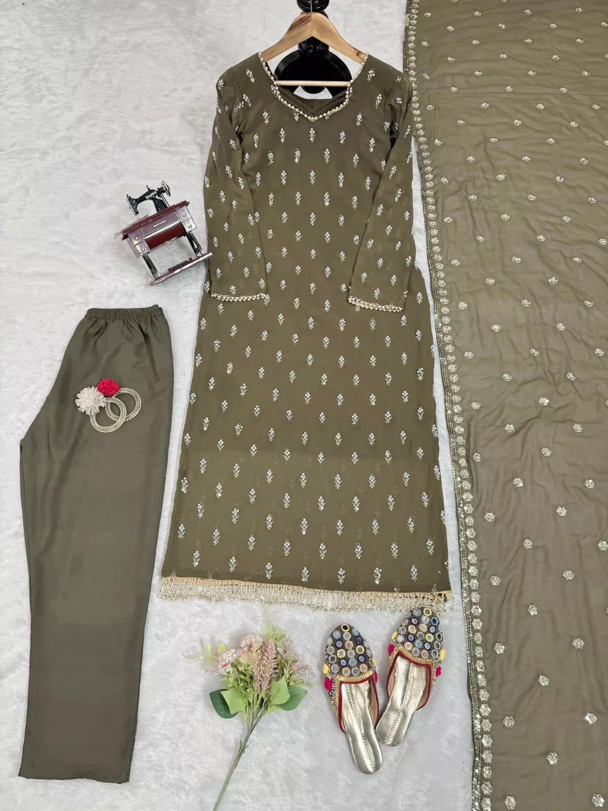 Traditional Fancy Wear Faux Georgette Top Pant With Dupatta