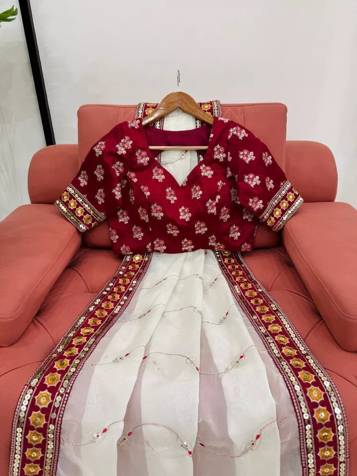 Heavy Tabby Silk Saree & Blouse,Party Wedding Wear Sari