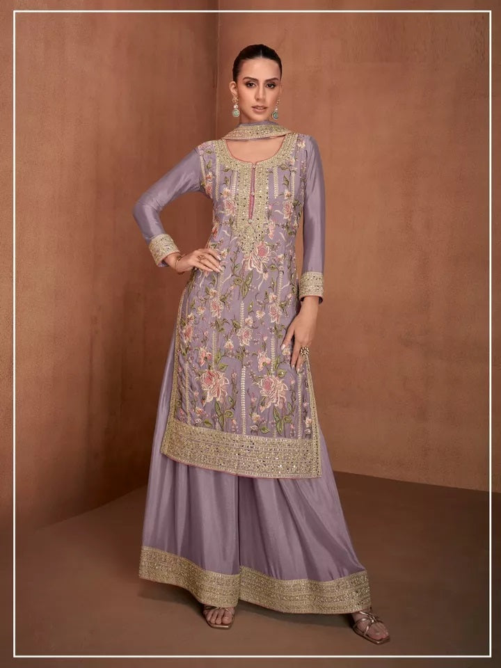 Pakistani Wedding Heavy Star Georgette FullStitched Top Palazzo Dupatta Set