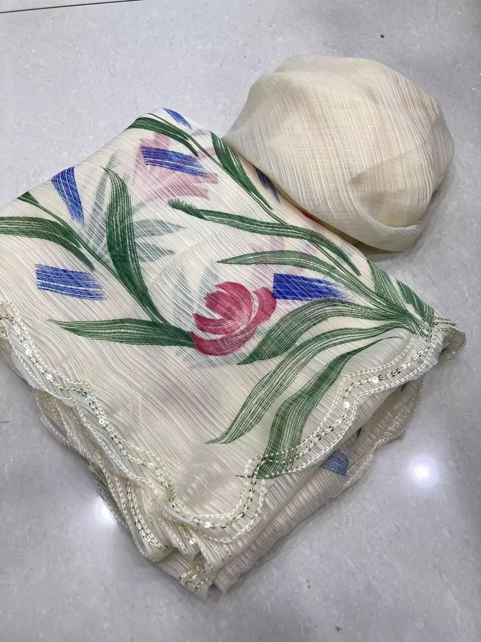 Ethnic Wear Moss Chiffon Saree With Blouse
