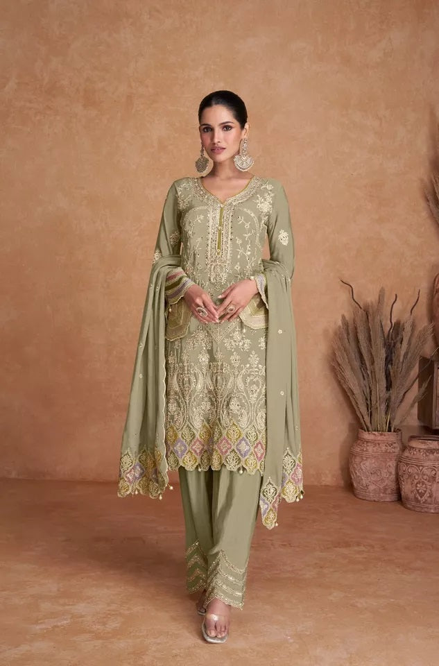 Heavy Chinon With Embroidery & Sequence Work Salwar Kameez