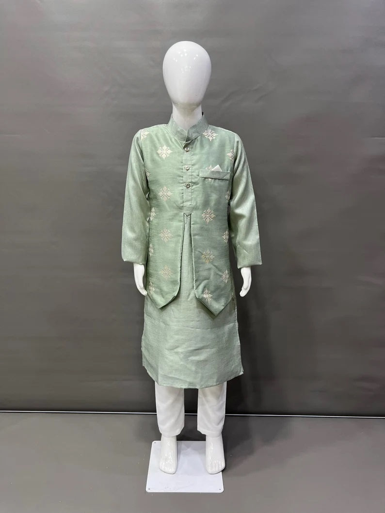 Parbon Silk With Matte Copper Sequence Work Kurta Koti Pajama Set