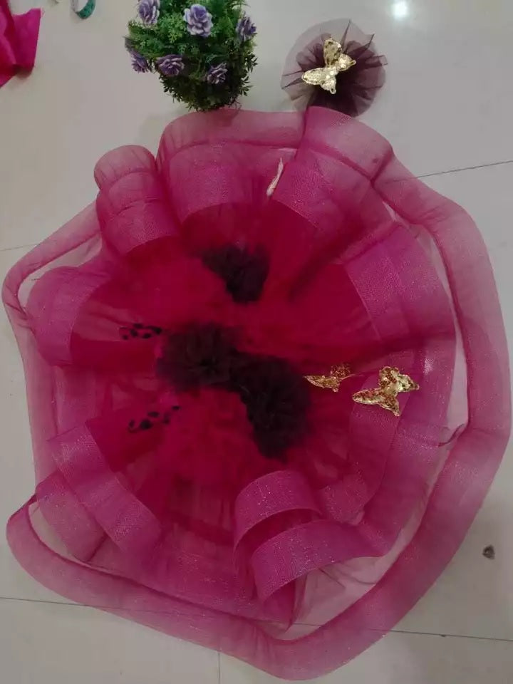 FANCY NET SILK BEADS WORK KID WEAR FROCK