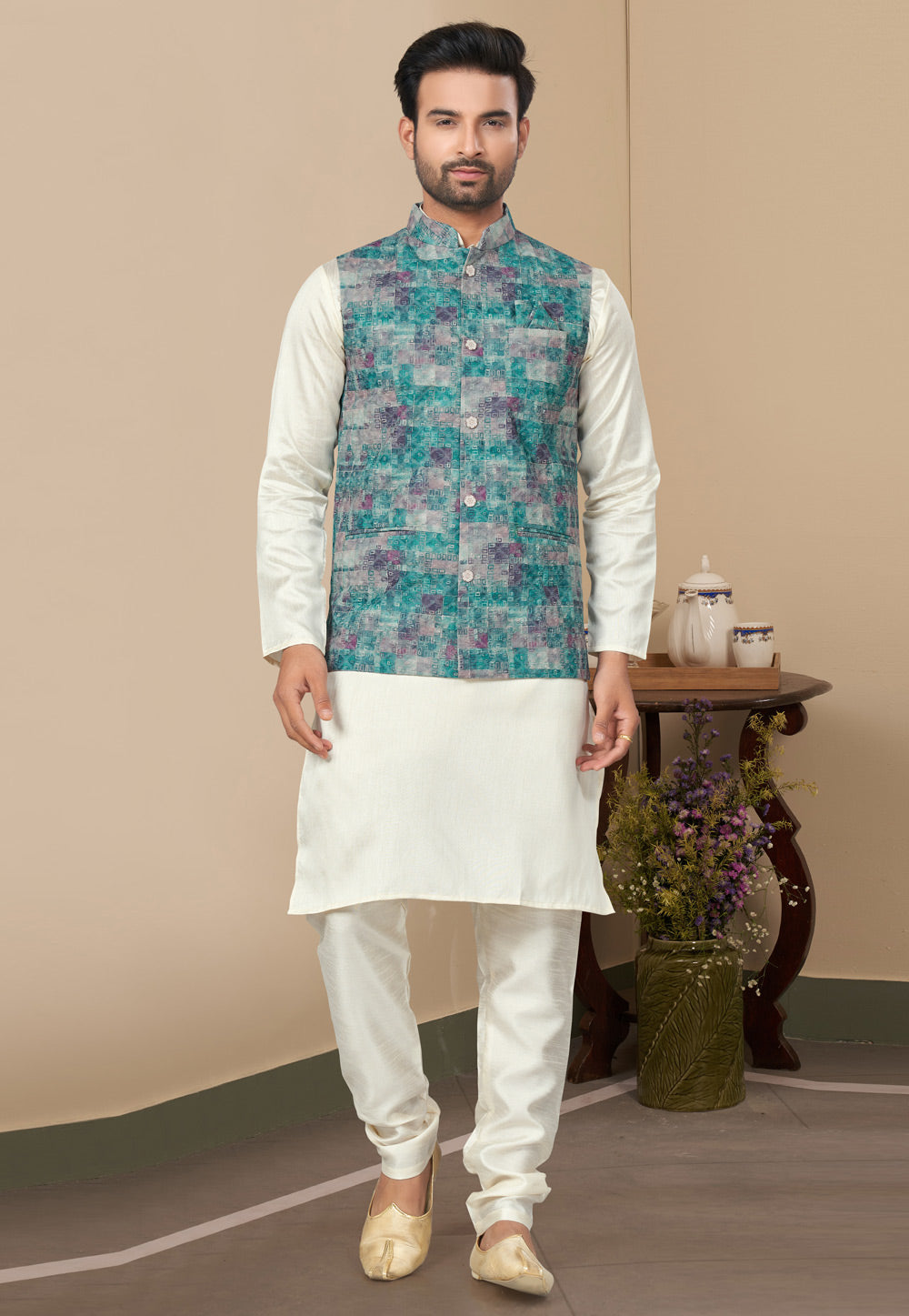 Mastani Silk Kurta Pajama With Heavy Cotton Koti Set