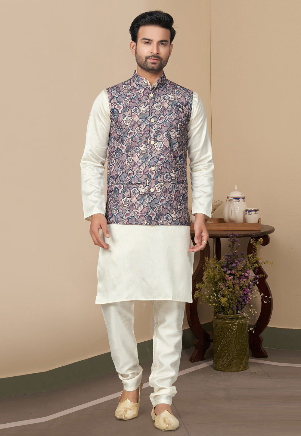 Mastani Silk Kurta Pajama With Heavy Cotton Koti Set
