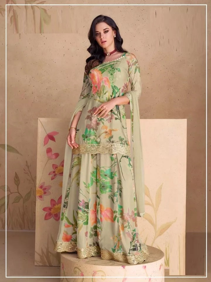 Pakistani Style Festival Ethnic Heavy Chinon Top Bottom Dupatta