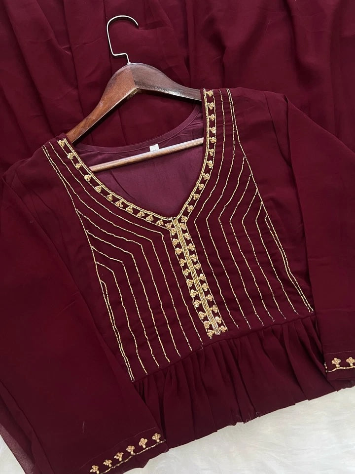 Full Stitched Traditional Wear Blooming Georgette Kurti Long Gown