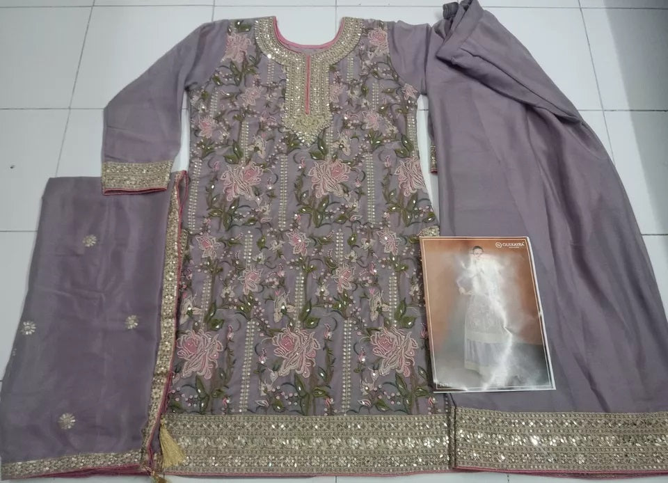Pakistani Wedding Heavy Star Georgette FullStitched Top Palazzo Dupatta Set