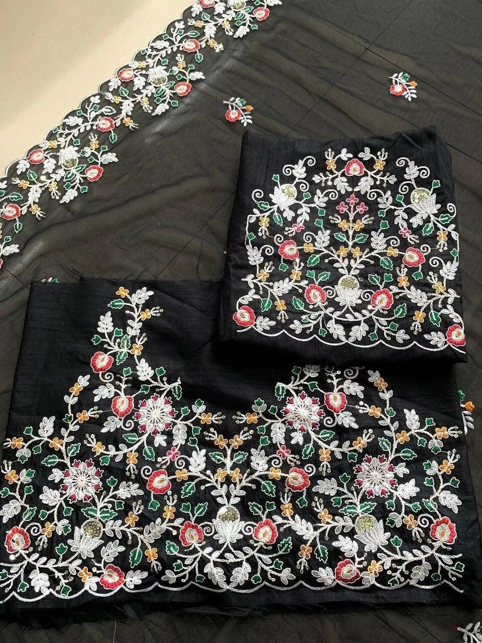 Party Wear Georgette Embroidery Work Saree With Blouse