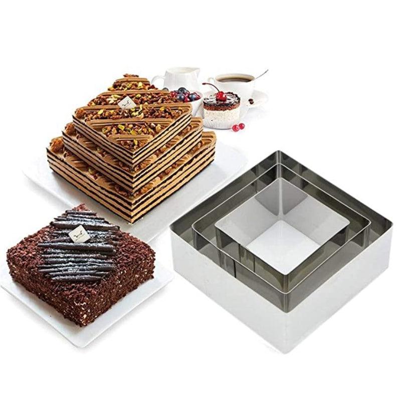 Stainless Square Shaped Steel Cake Ring  | Set of 9