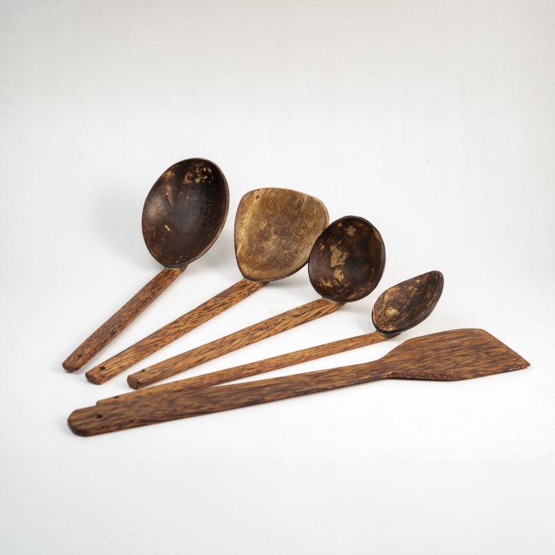 Traditional Coconut Shell & Wood Cooking Set | Set of 5