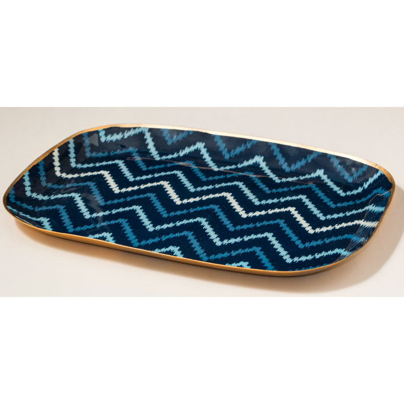 Blue Ikkat Platter with Wooden Bowl