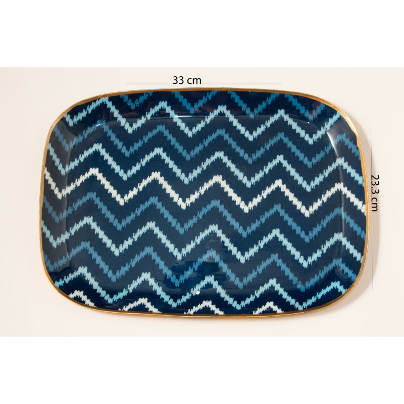 Blue Ikkat Platter with Wooden Bowl