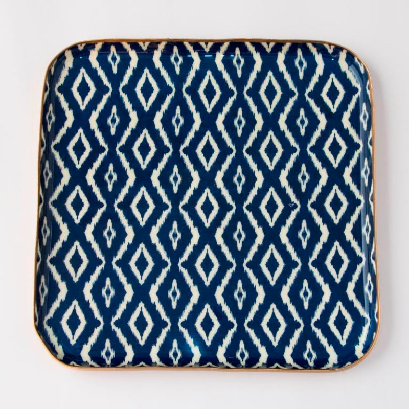 Blue Ikat Square Platter With Bowl
