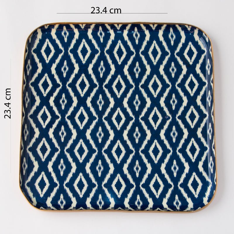 Blue Ikat Square Platter With Bowl