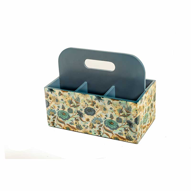 Blue Floral Mdf Cutlery Holder