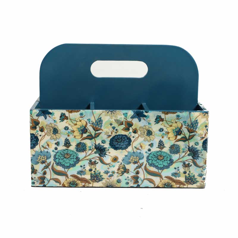 Blue Floral Mdf Cutlery Holder